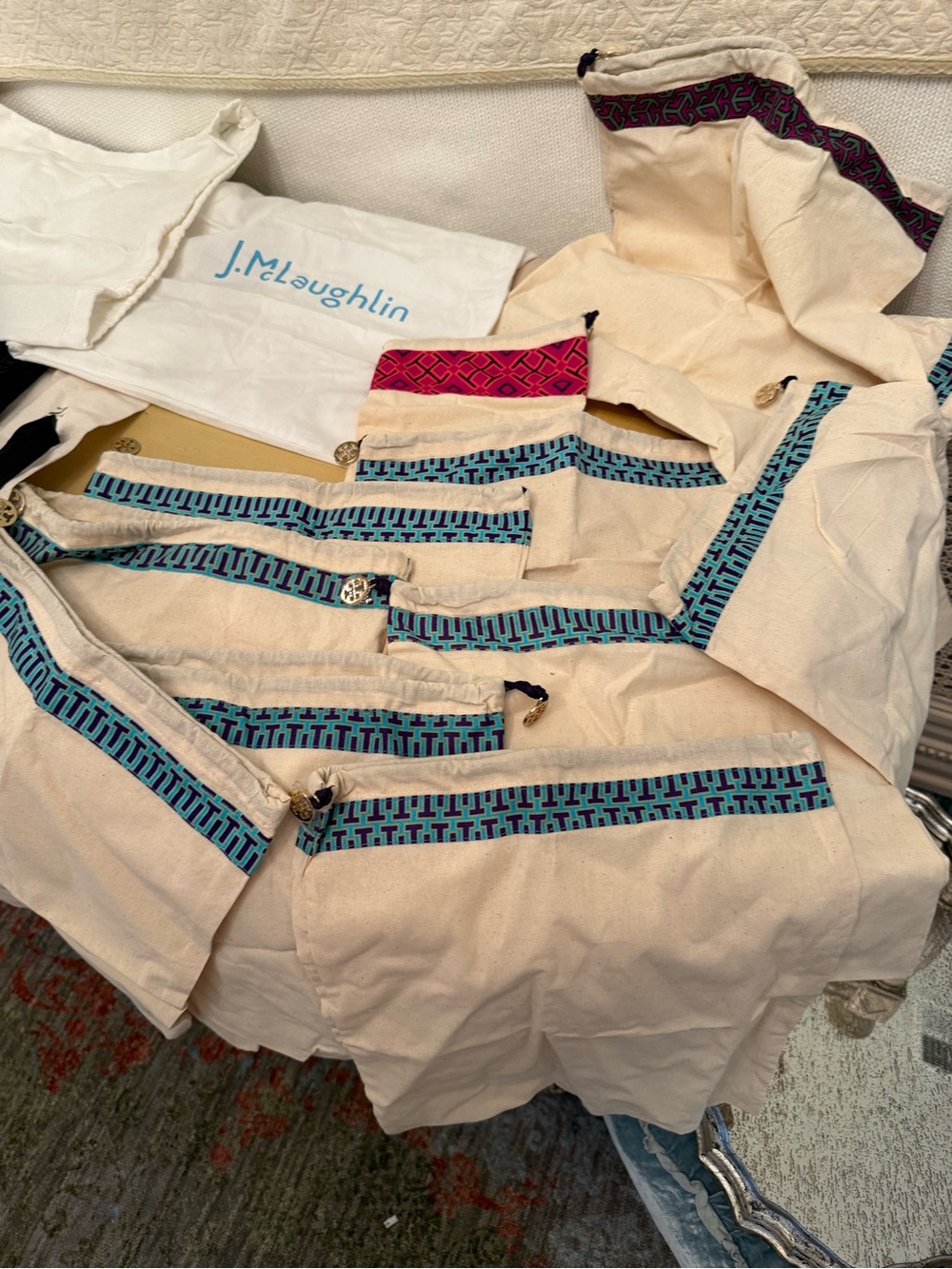 Tory Burch , Pedro Garcia 16 total dust bags see pics with Blue and Pink Trim